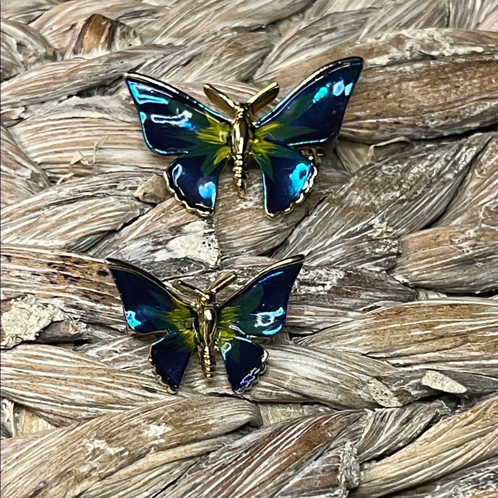 Blue‎ and Green Butterfly Brooch Set